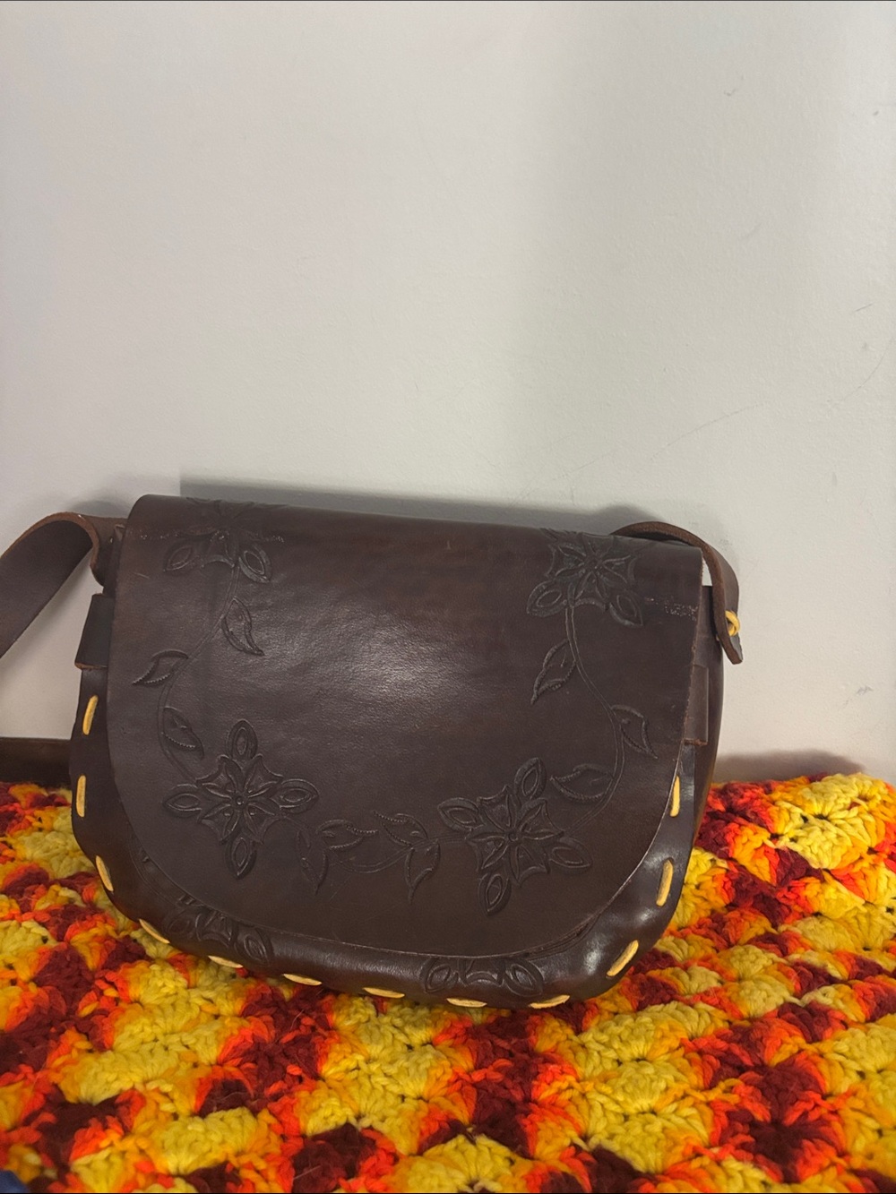 Vintage Tooled Leather Handmade Saddle Shoulder Bag Boho-Haruko - Picture 6 of 17